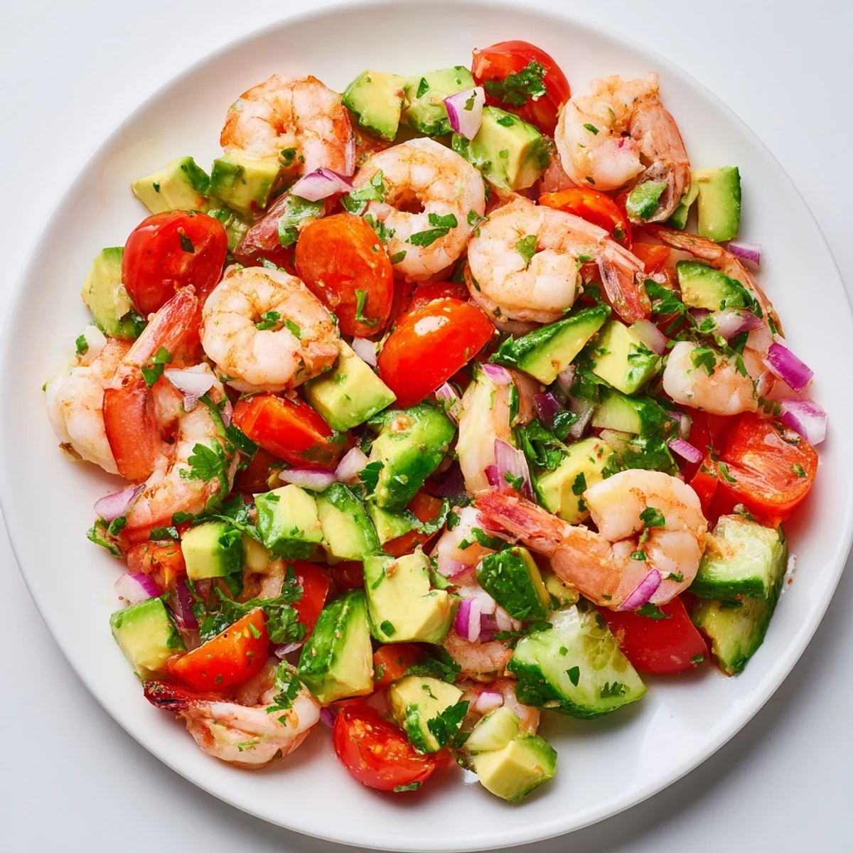 Succulent shrimp paired with creamy avocado in this vibrant healthy shrimp avocado salad