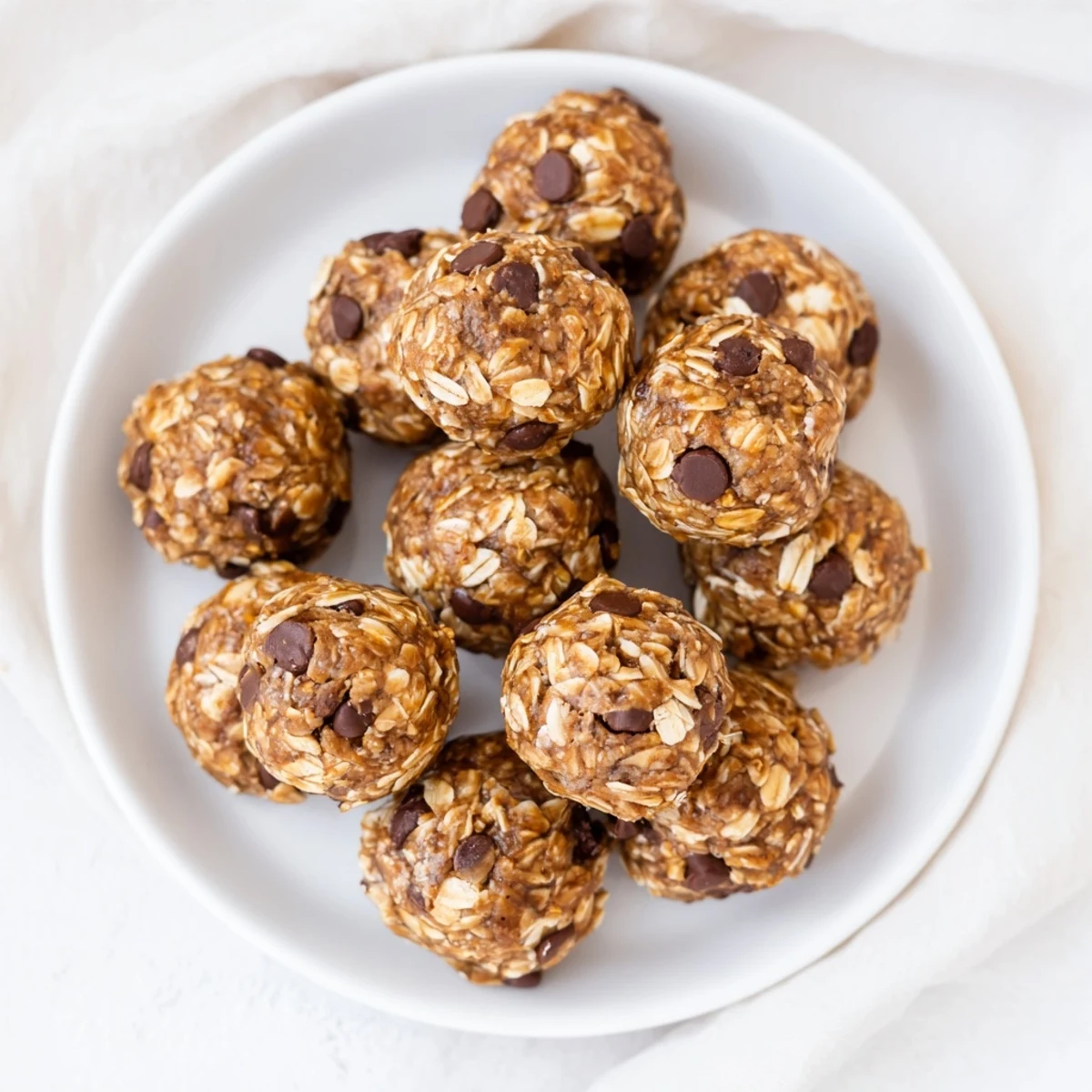 No bake peanut butter energy bites rolled into balls with chocolate chips