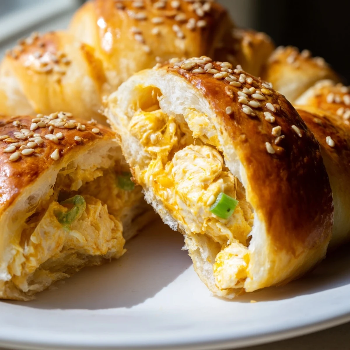 Golden baked cheesy chicken pockets with flaky pastry and melty cheese filling