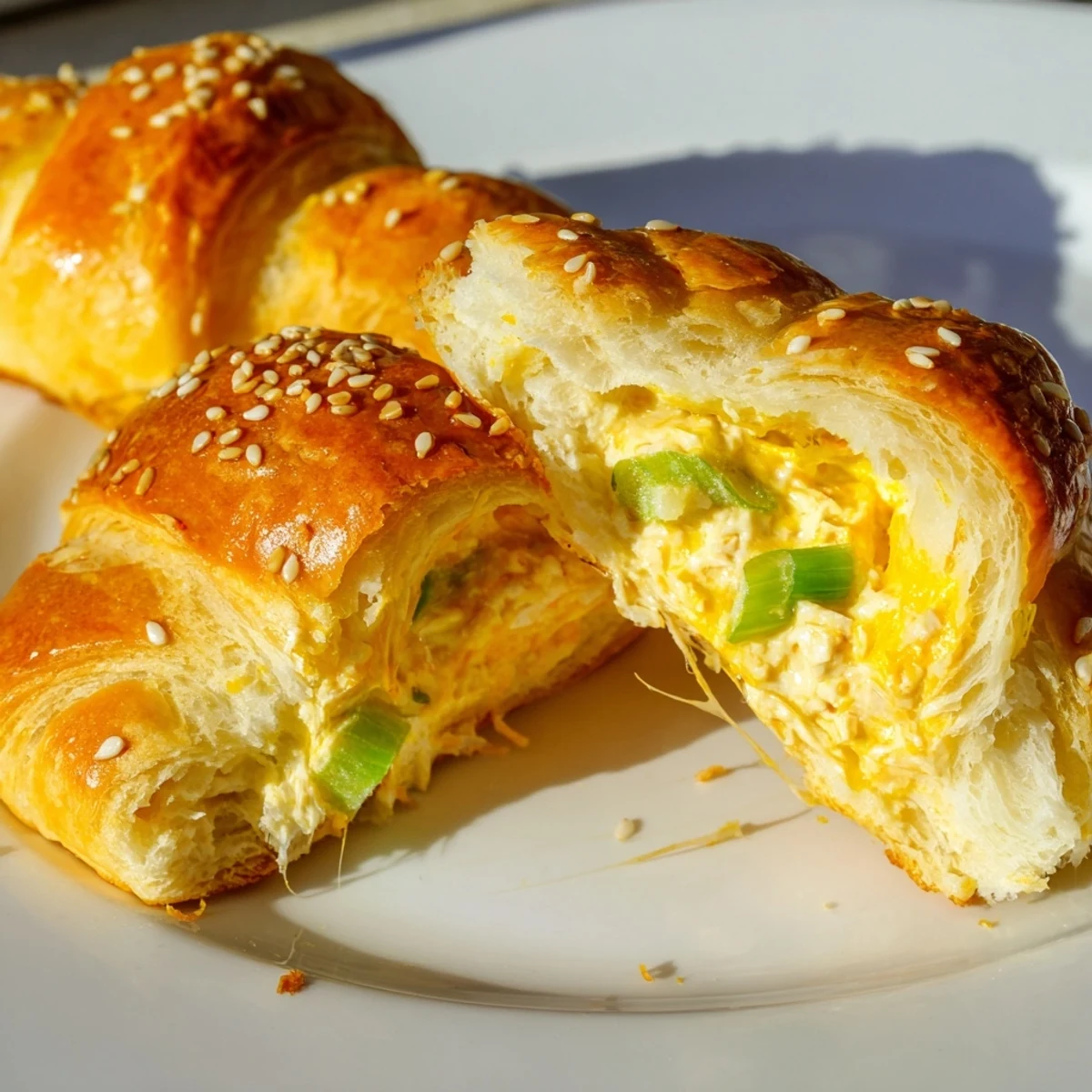 Close-up of crispy cheesy chicken pockets oozing warm chicken and cheddar cheese