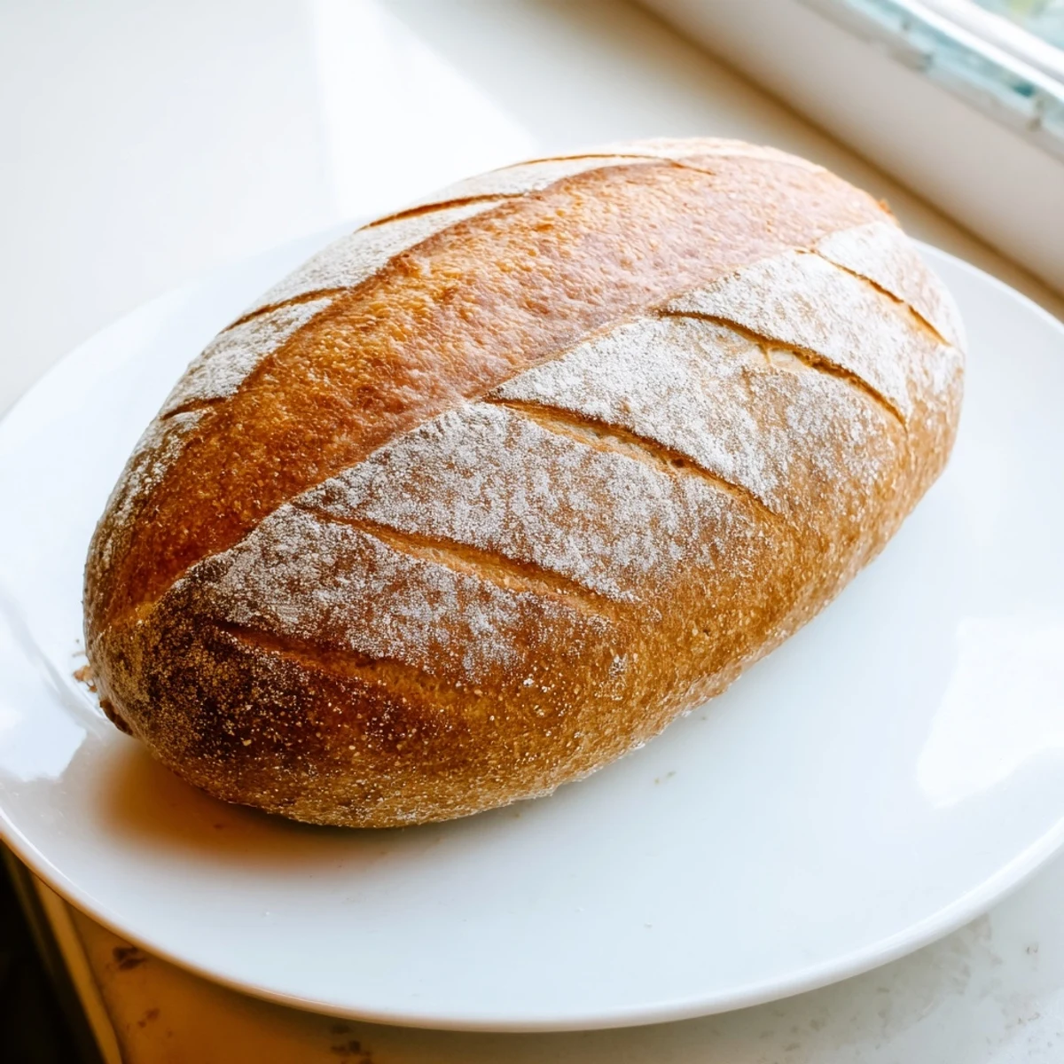 Golden crusty Italian bread loaf with deep scoring marks and a perfectly browned exterior