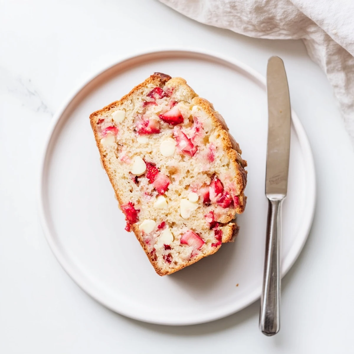 Golden brown sourdough white chocolate chips strawberry bread fresh from the oven