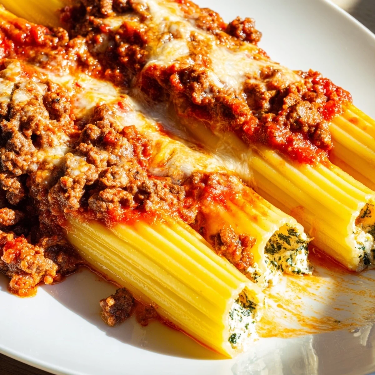 Cheesy Stuffed Manicotti with Meat Sauce