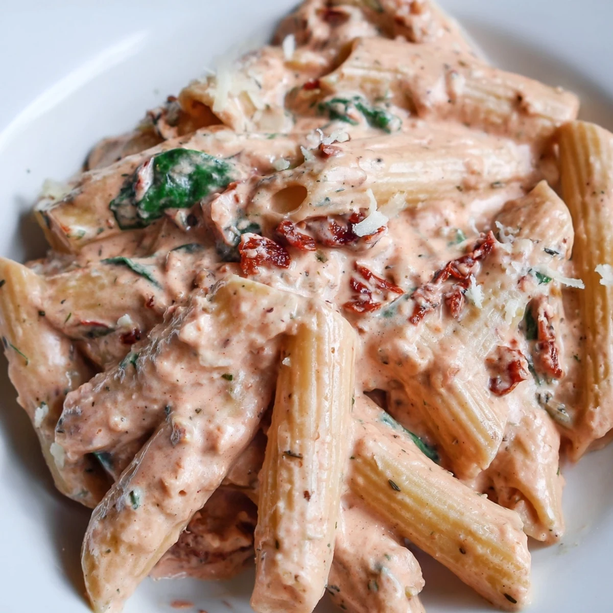 One Pan Creamy Sun Dried Tomato Spinach Pasta