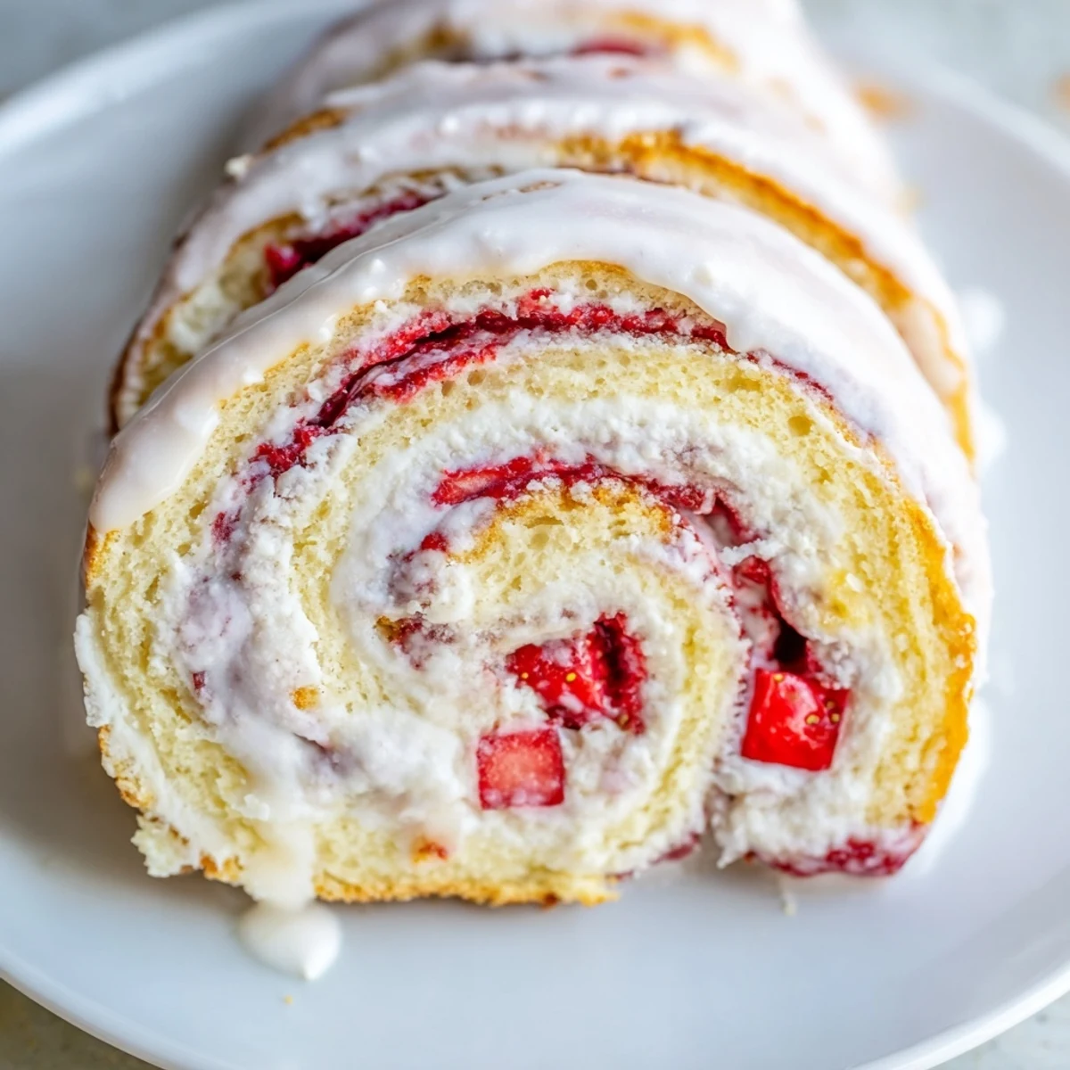 Golden Strawberry Shortcake Cheesecake Rolls swirled with cream cheese and fresh berries