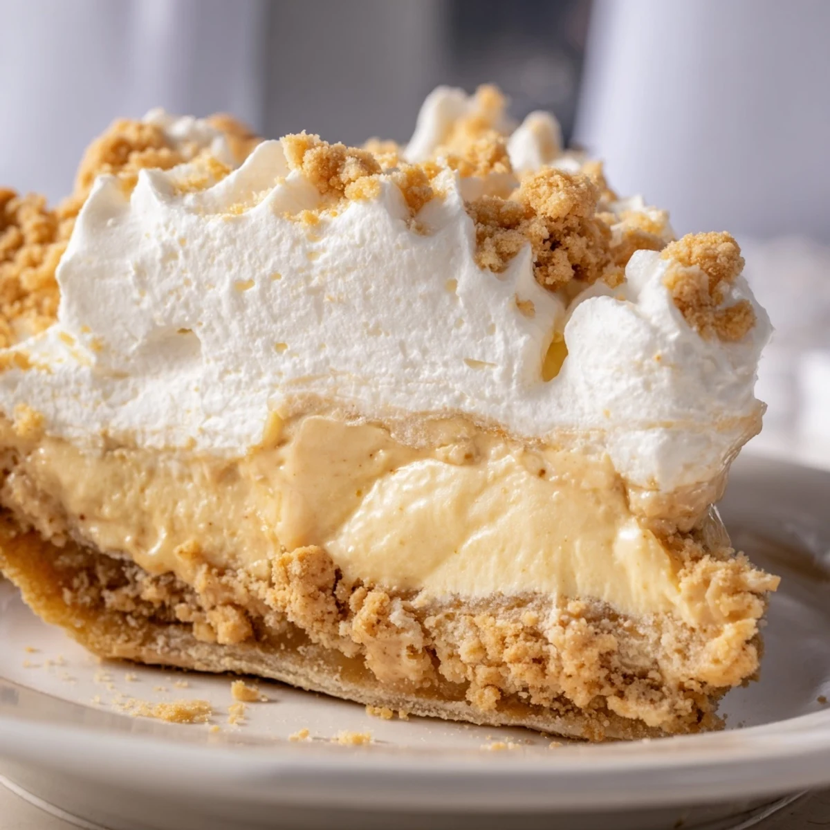 Velvety Amish Peanut Butter Dream Pie slice showing rich peanut butter filling and crumb topping