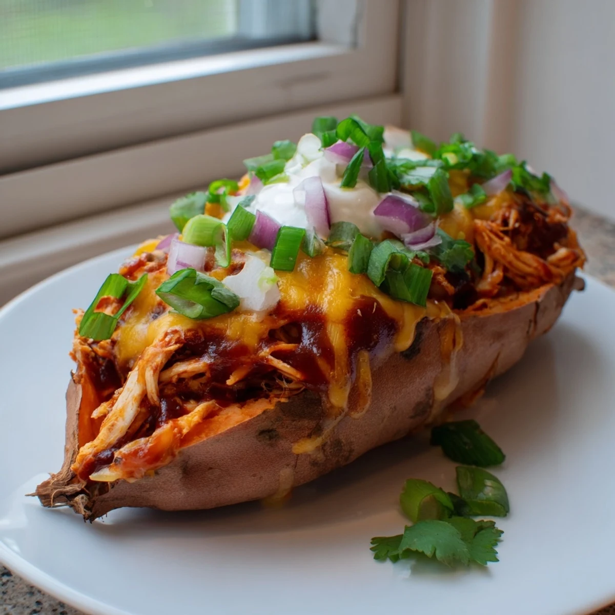 BBQ Chicken Stuffed Sweet Potatoes