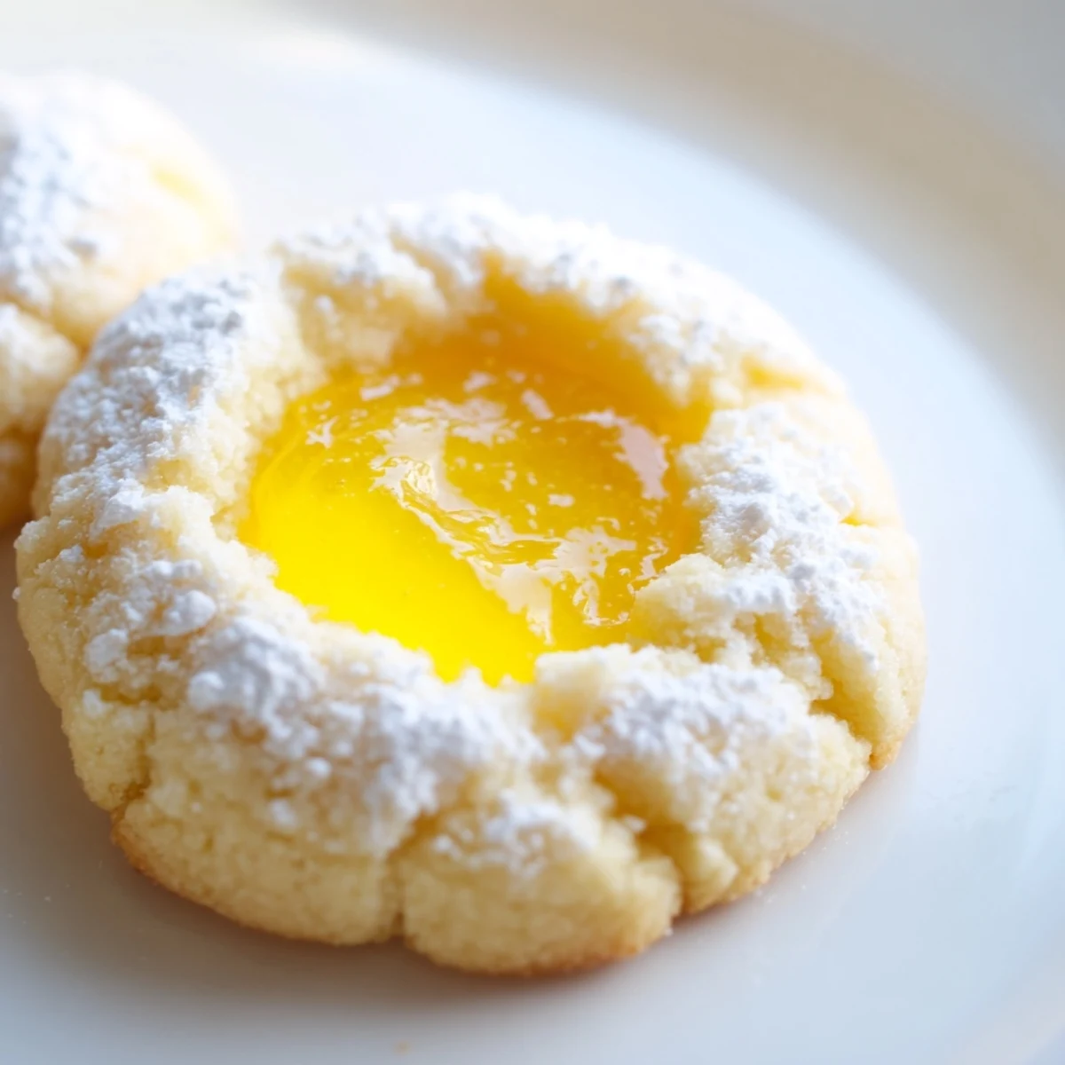 Golden lemon curd cookies with bright yellow filling on a rustic white plate