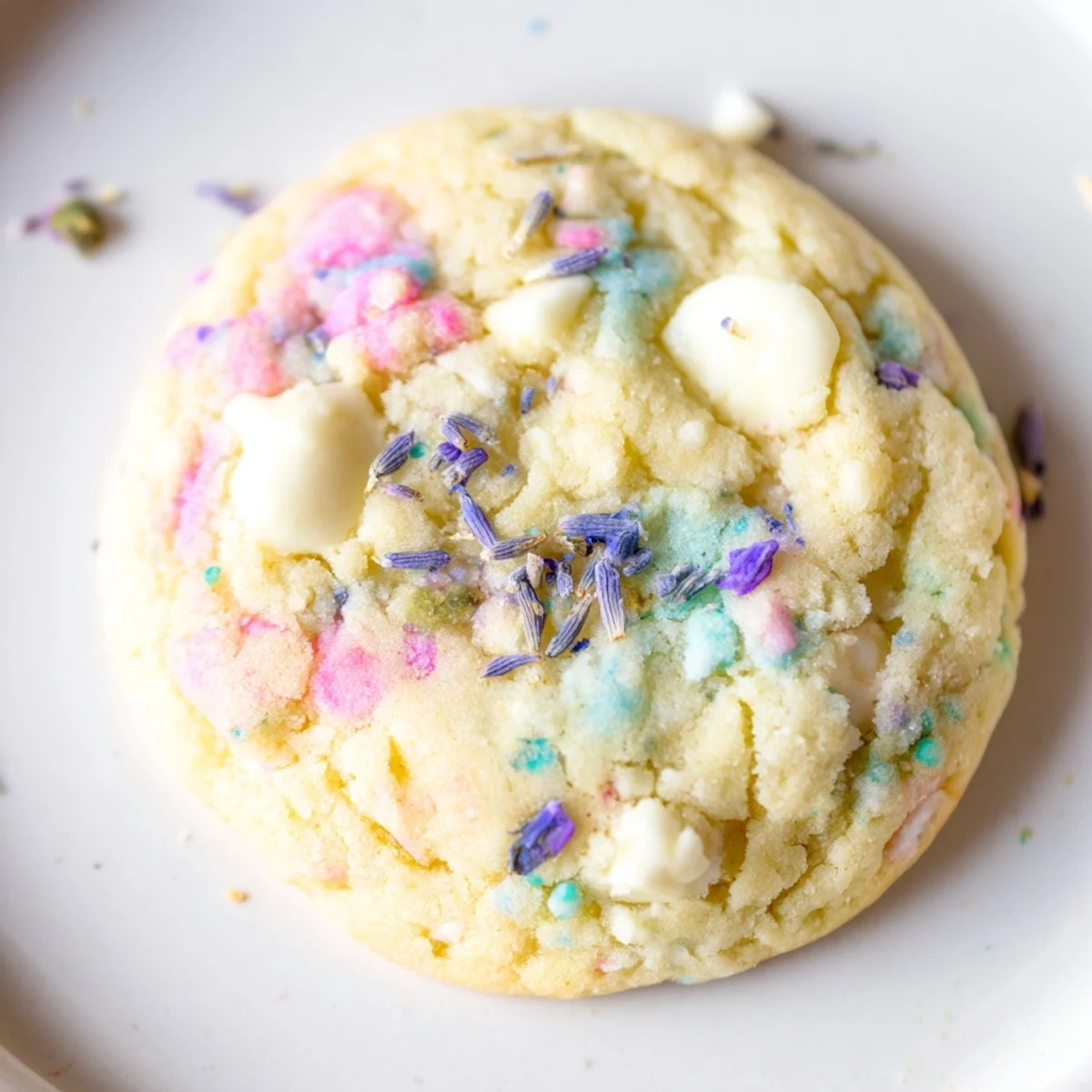 Colorful Spring Blossom Cookies with pastel sprinkles arranged on a rustic white serving plate