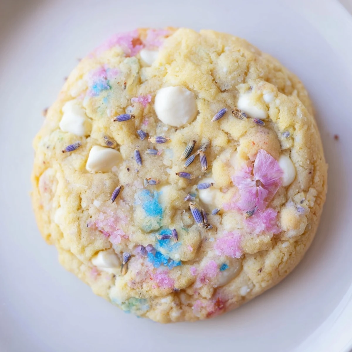 Soft baked Spring Blossom Cookies topped with candy-coated chocolates and delicate edible flowers