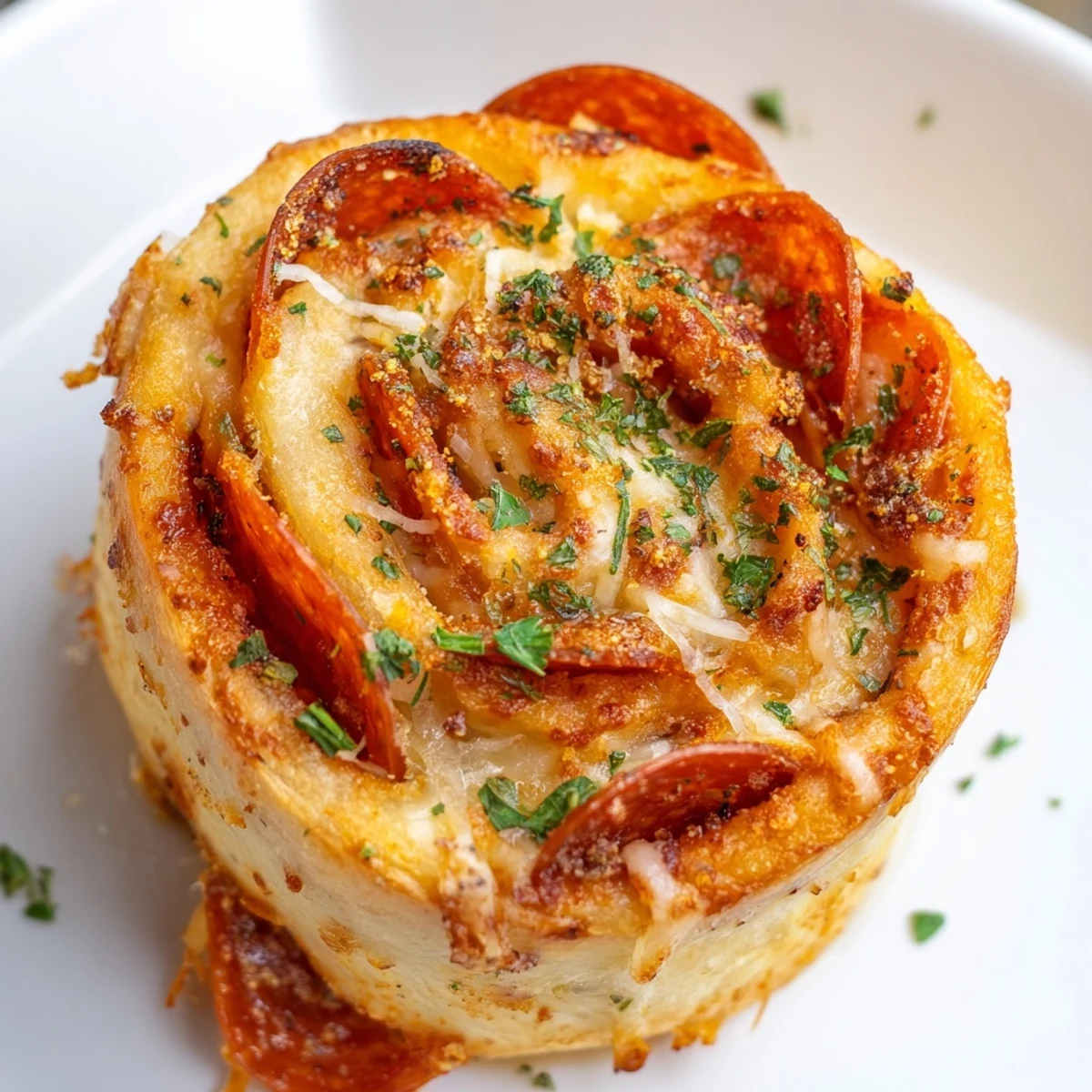 Golden pepperoni pizza roll breadsticks served warm with marinara dipping sauce
