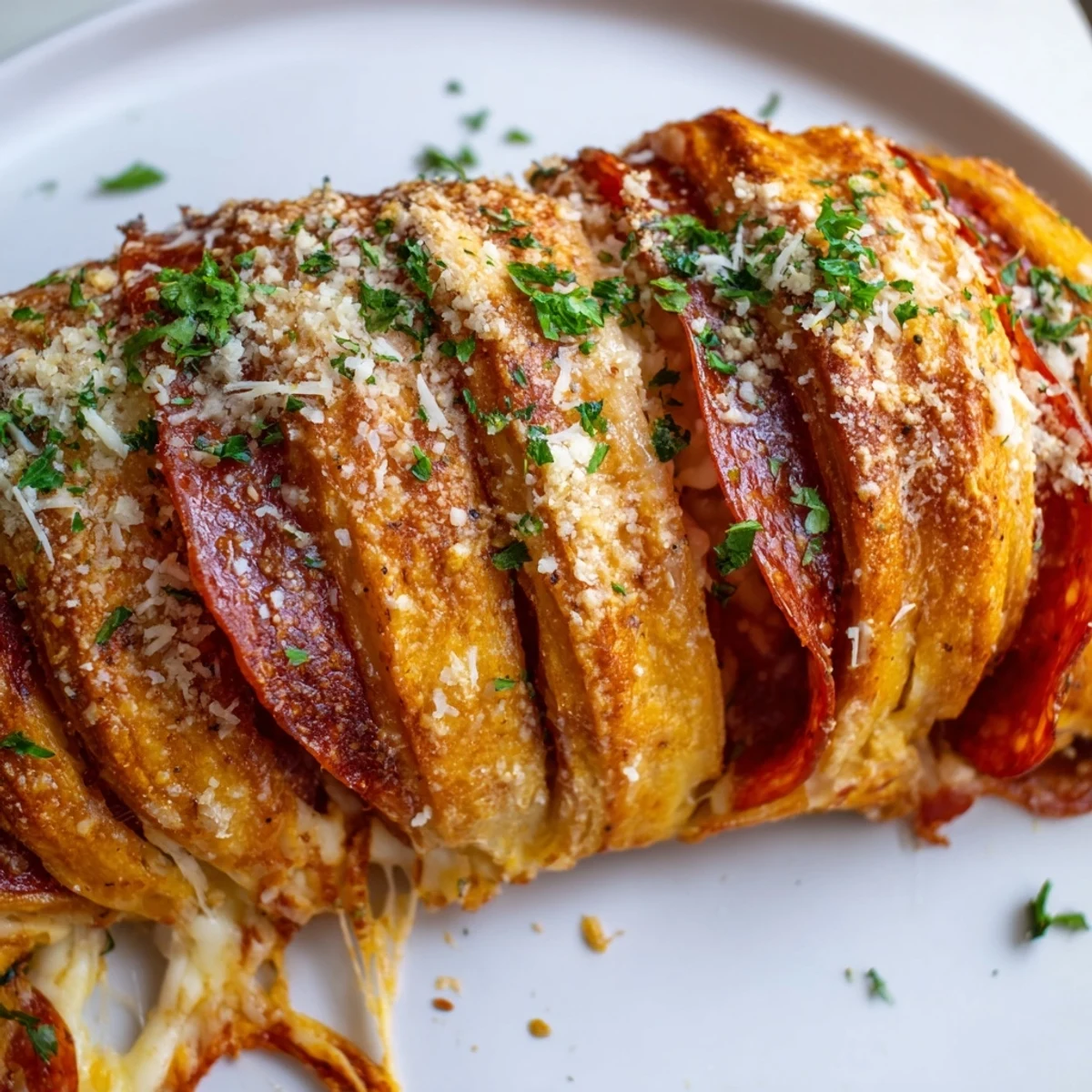 Cheesy pepperoni pizza roll breadsticks fresh from the oven with melted mozzarella