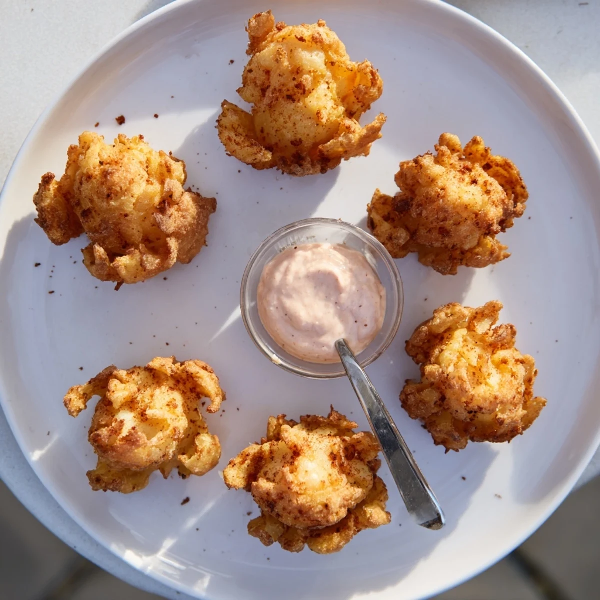 Deep-fried mini bloomin onions with crunchy petal layers on a paper towel