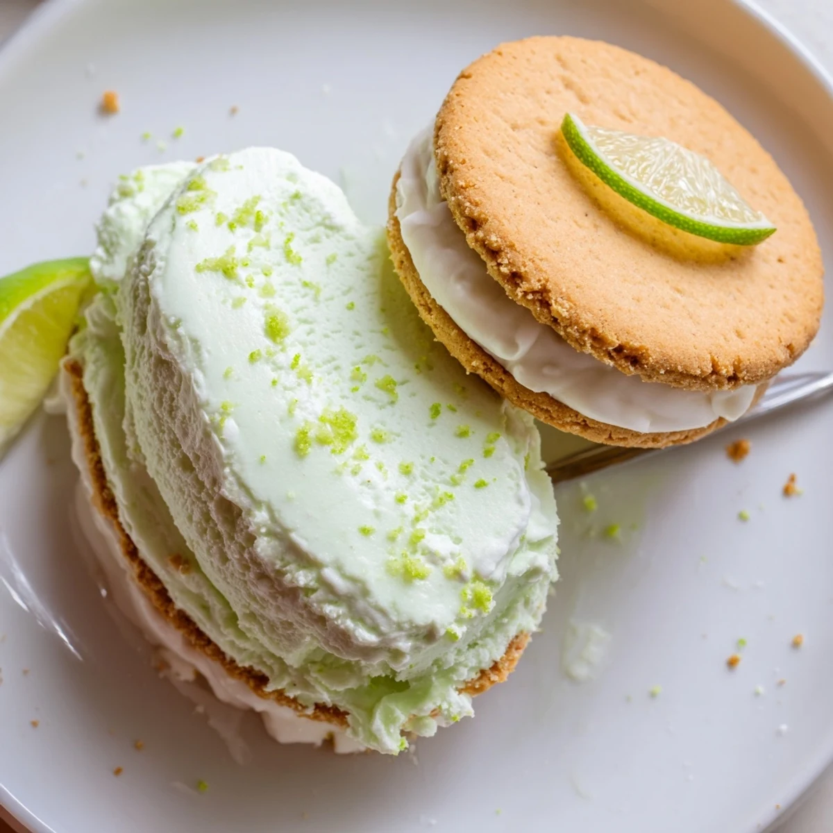Key Lime Pie Ice Cream Sandwiches with zesty lime filling and golden graham cookies