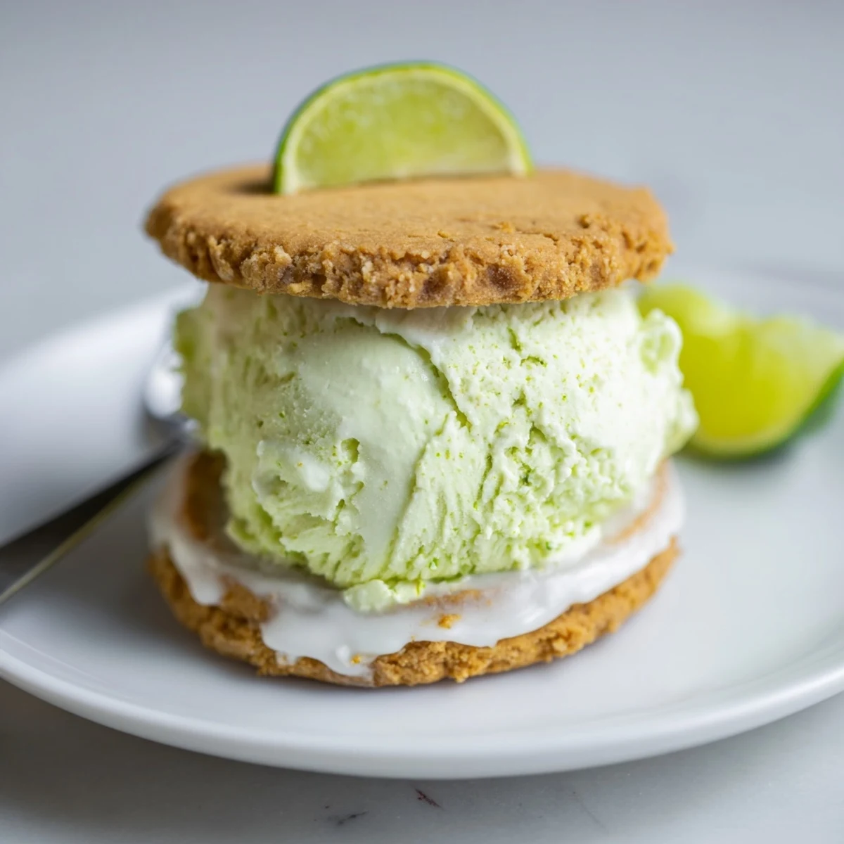 Frozen Key Lime Pie Ice Cream Sandwiches rolled in crushed graham crackers, chilled