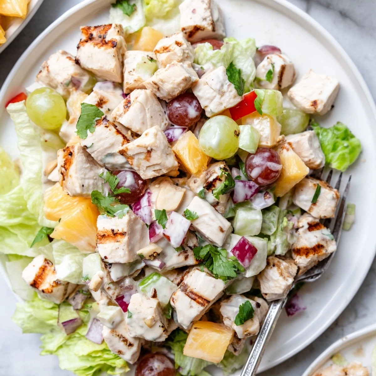 Hawaiian Chicken Salad Recipe chilled, served on butter lettuce leaves for summer lunches