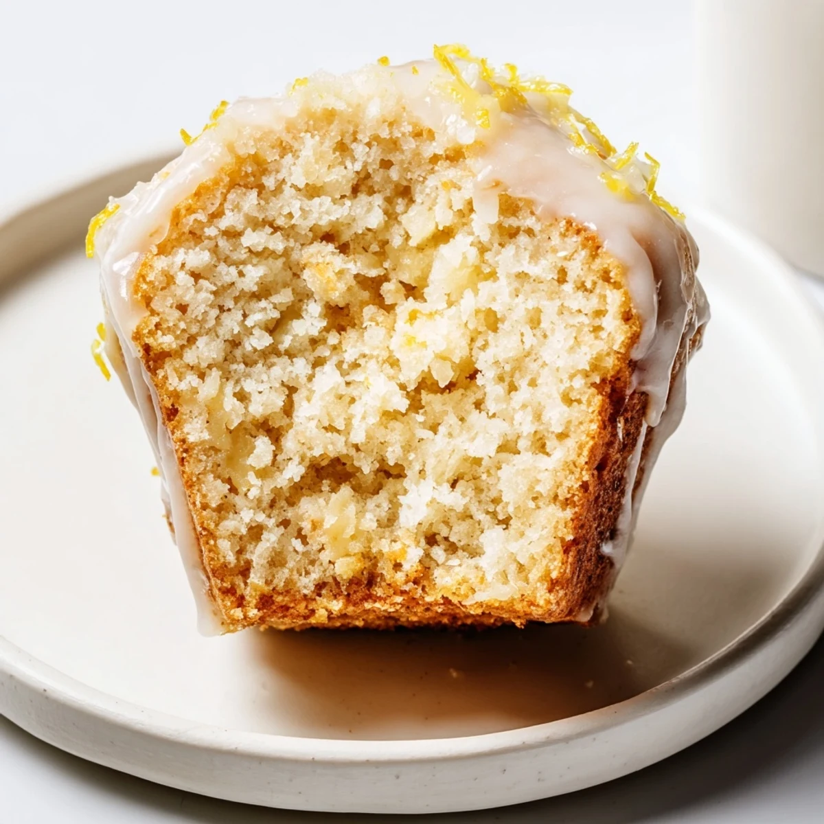 Glazed Lemon Ginger Muffins cooling on wire rack, shiny citrus glaze glistening
