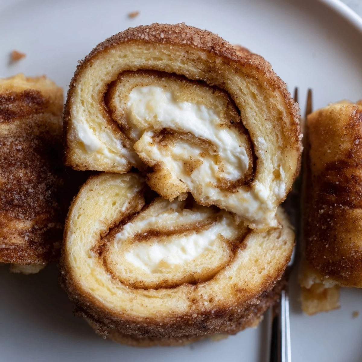 Cinnamon Roll French Toast Roll Ups brushed with butter, cinnamon-sugar, warm from skillet