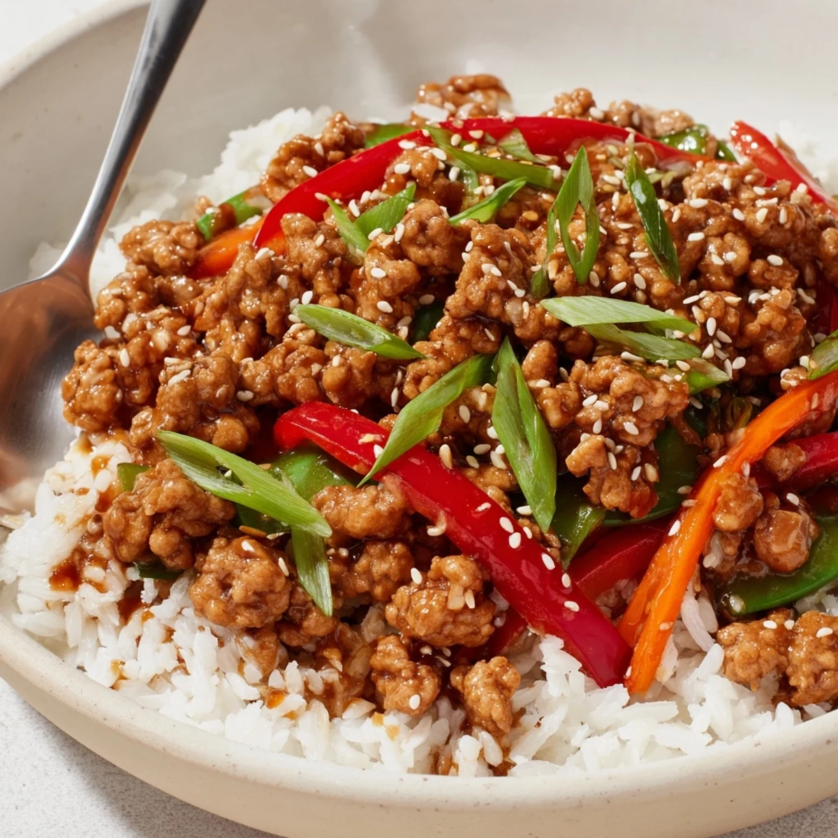 Weeknight Teriyaki Turkey Rice Bowls with tender turkey, sweet soy glaze, vibrant vegetables