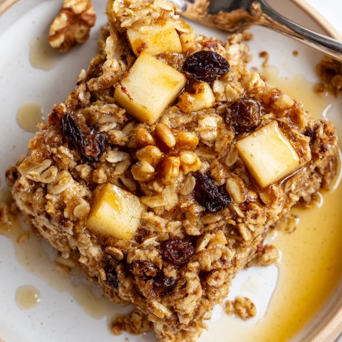 Delicious Apple Cinnamon Oatmeal Bake Recipe For Mornings served warm with yogurt.