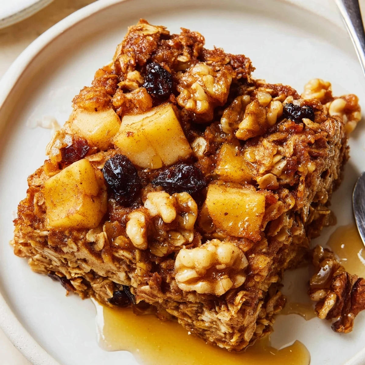 Spoonful of Delicious Apple Cinnamon Oatmeal Bake Recipe For Mornings, cinnamon-scented.