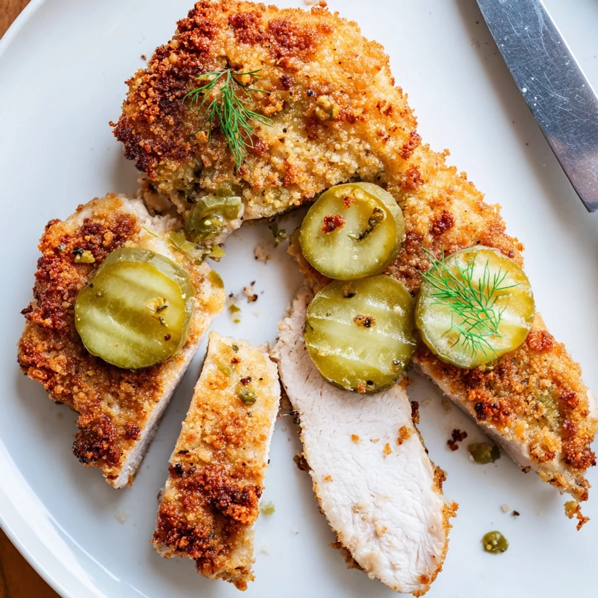 Crispy Dill Pickle Chicken golden crisp, tangy pickle aroma, served with coleslaw