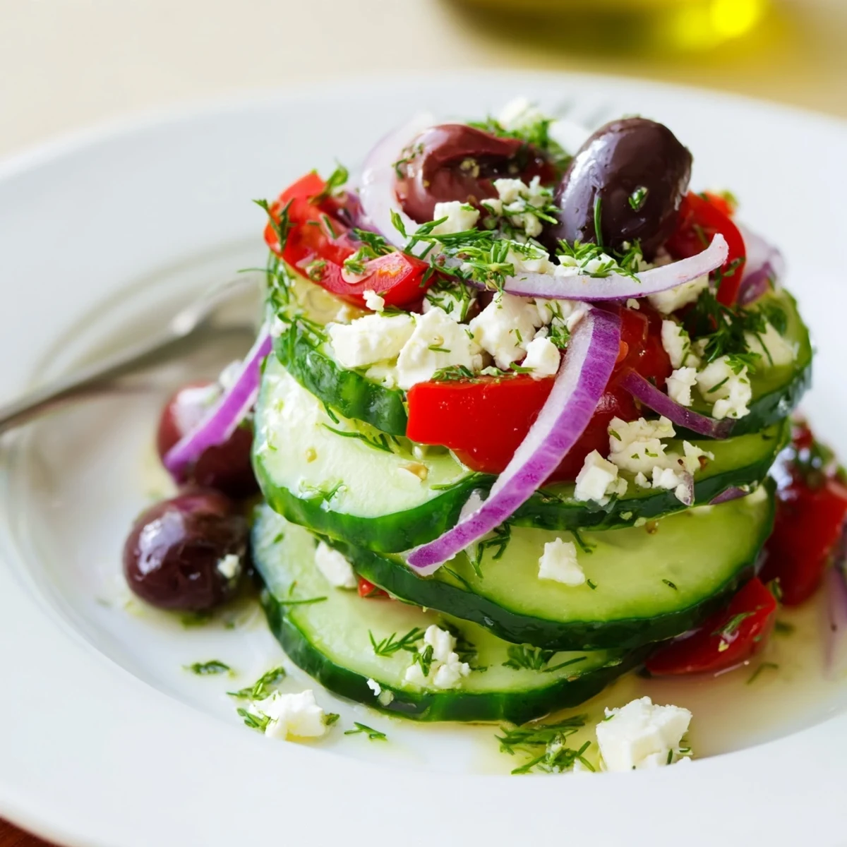 Serve Mediterranean Cucumber Salad Recipe chilled with pita and grilled chicken
