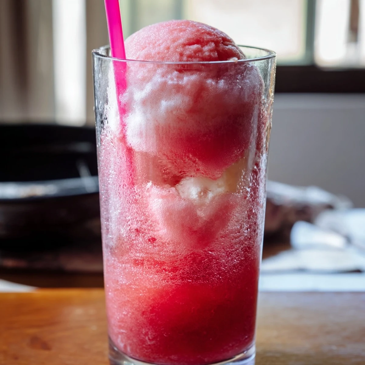 Refreshing watermelon ice cream floats with creamy vanilla scoops topped with fizzy lemon-lime soda and fresh mint garnish