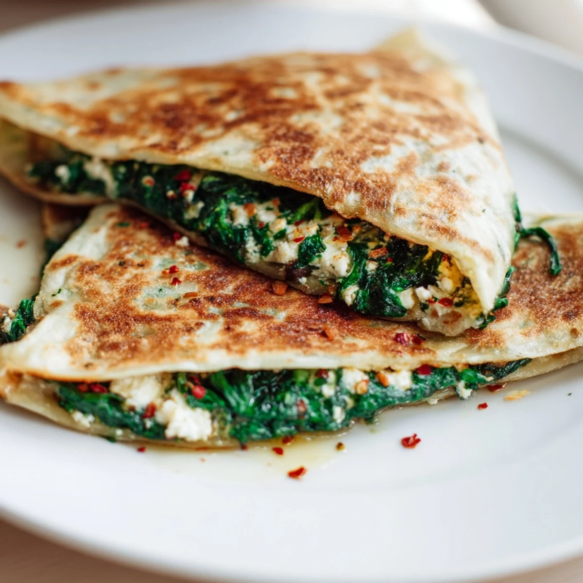 Golden Turkish Gozleme Spinach Feta flatbread folded with savory filling and crispy pan-seared exterior