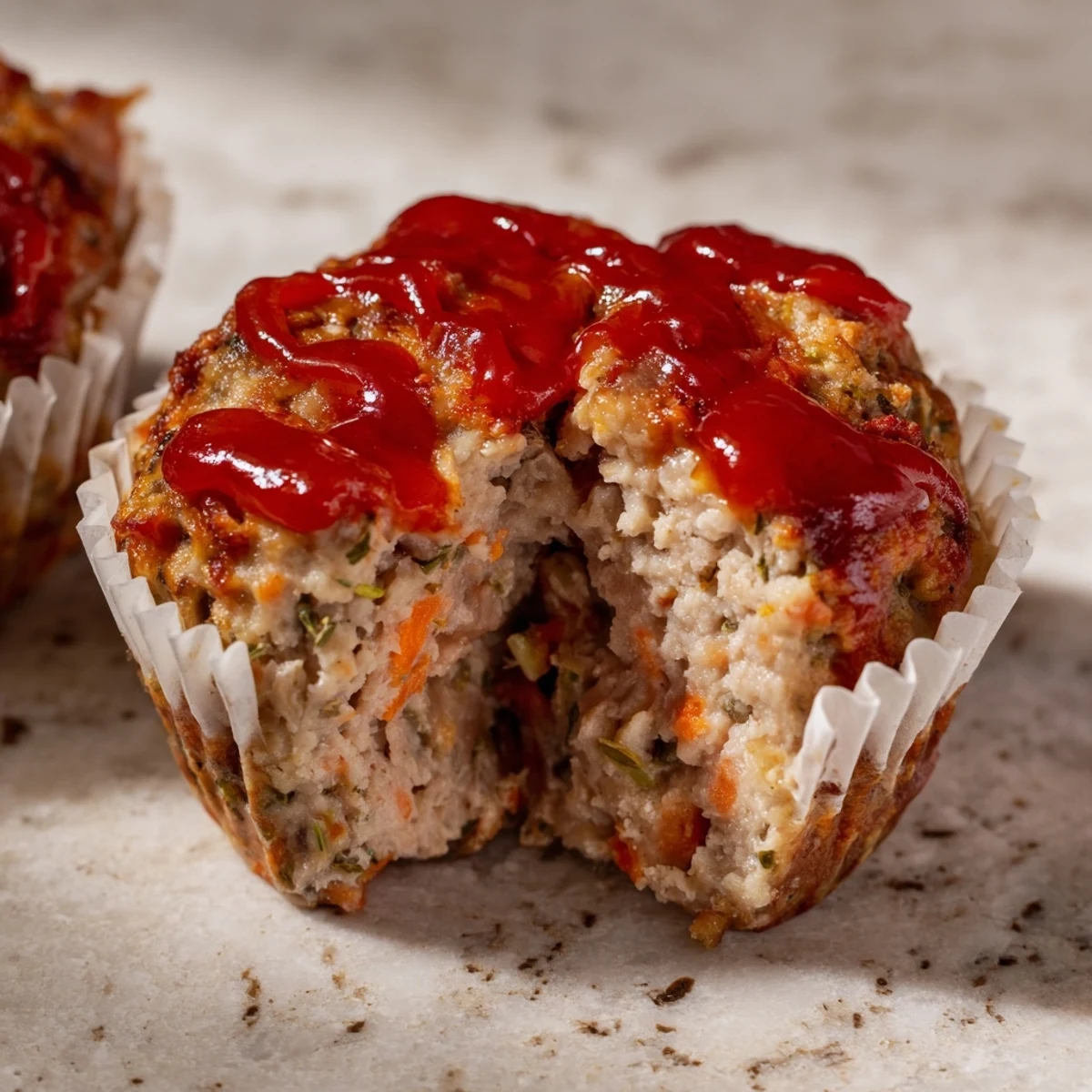 Moist turkey meatloaf muffins sprinkled with fresh parsley beside mashed potatoes and vegetables