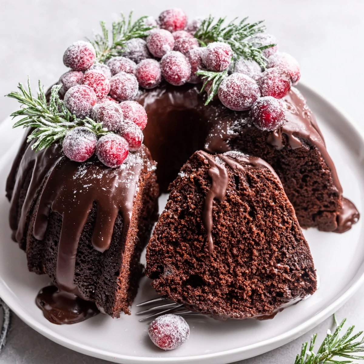 Served warm, Chocolate Bundt Cake Christmas Wreath pairs beautifully with hot cocoa