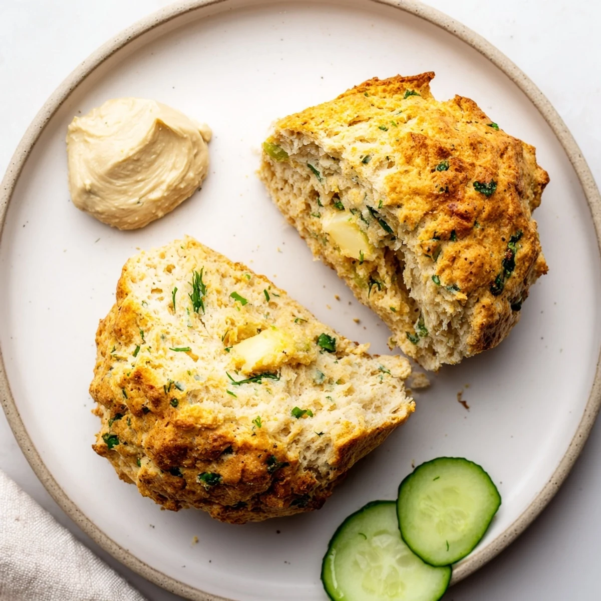 Warm Humous Scones, golden edges and fluffy centers, served with hummus