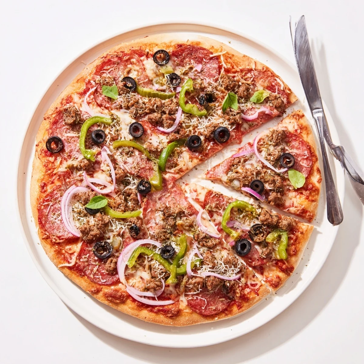 Focaccia Pizza Supreme with bubbling mozzarella, pepperoni, and herb-scented golden crust.