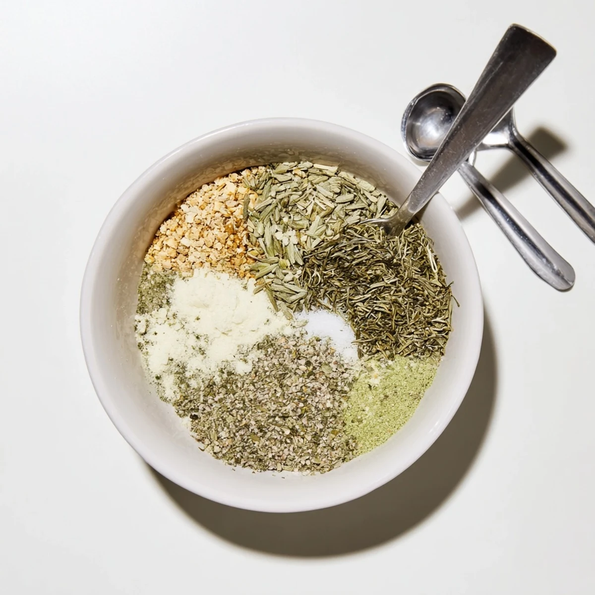 Heaping tablespoon of Dehydrated Tzatziki Seasoning Mix beside grilled salmon, herbaceous zing