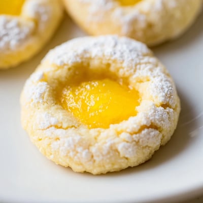 Buttery lemon curd cookies dusted with powdered sugar ready for serving